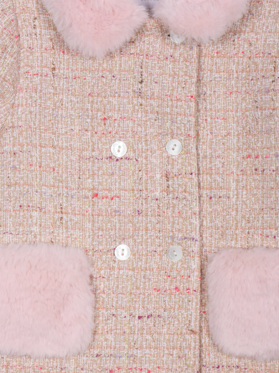 PATACHOU TWEED AND FUR COAT - PALE PINK